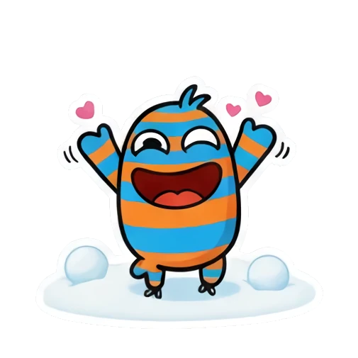 Happy monster laughing with arms up, text HAHHA! Striped Monster Winter Fun sticker for expressive chats and social replies.