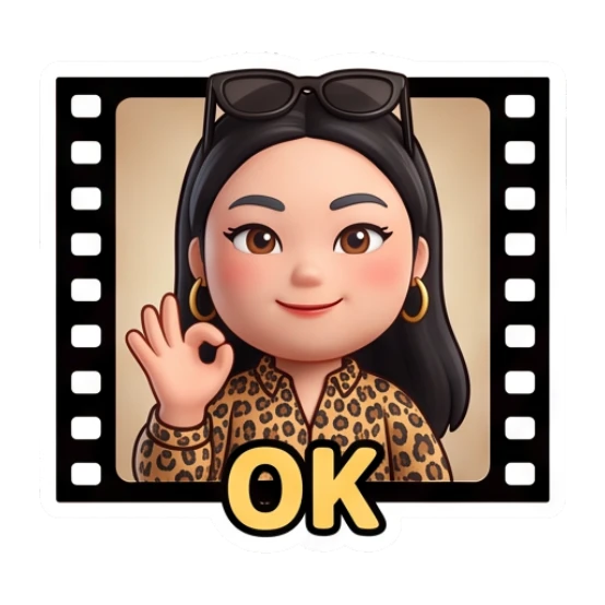 Girl making OK sign inside film strip frame, happy expression Cinema Diva Daily Life sticker for expressive chats and social replies.