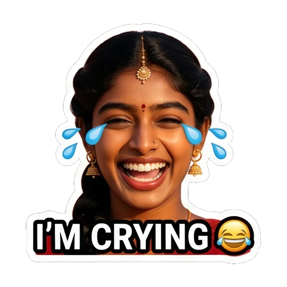 Indian girl laughing with tears of joy Indian Girl Expressions sticker for expressive chats and social replies.