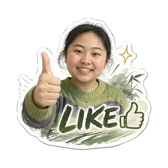 Young woman giving a thumbs up saying LIKE Cheerful Daily Life of a Young Woman sticker for expressive chats and social replies.