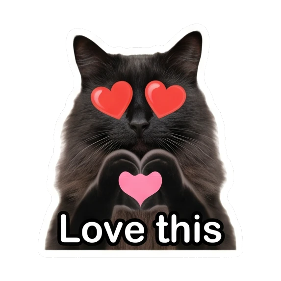 Loving black cat making a heart shape with paws and text Love this Mystic Black Cat Moods sticker for expressive chats and social replies.
