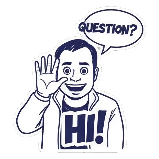 Man waving hello with HI and QUESTION bubble Cool Guy Daily Life sticker for expressive chats and social replies.