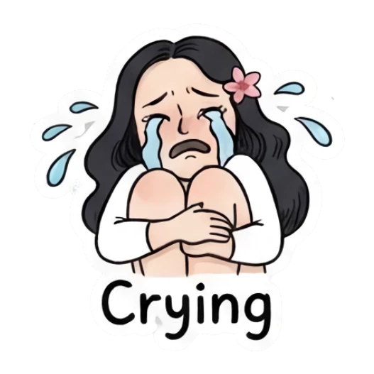Girl crying while sitting and hugging knees, text Crying Charming Girl Daily Expressions sticker for expressive chats and social replies.
