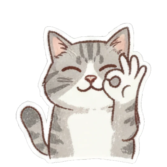 Cat making OK gesture with paw, text OK! Fluffy Doodle Cat Expressions sticker for expressive chats and social replies.