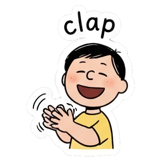 Boy clapping hands with a joyful expression. Daily Life of a Cartoon Boy sticker for expressive chats and social replies.