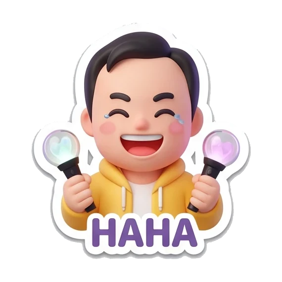 laughing boy holding lightsticks Cheerful Fanboy Daily Life sticker for expressive chats and social replies.