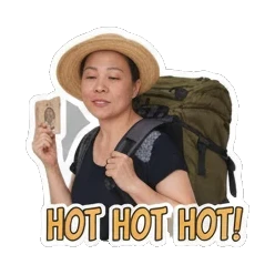 Feeling hot, 'HOT HOT HOT!' Travel Adventures sticker for expressive chats and social replies.