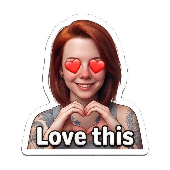 Loving red-haired girl making a heart shape with her hands. Red-Haired Girl Expressions sticker for expressive chats and social replies.