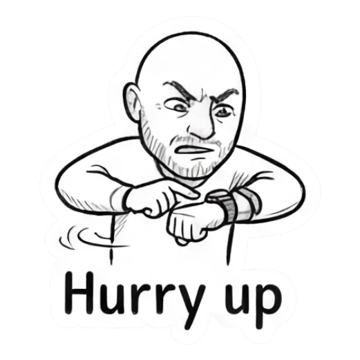 Bald man looking at his watch impatiently, Hurry up. Bald Guy Daily Vibes sticker for expressive chats and social replies.