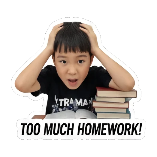 boy holding head in frustration Little Student Struggles sticker for expressive chats and social replies.