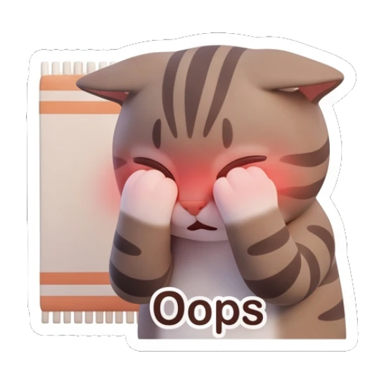 Tabby cat covering face in embarrassment, text Oops Tabby Cat Daily Vibes sticker for expressive chats and social replies.