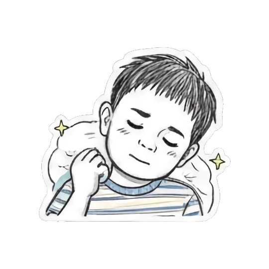 Boy sleeping with Zzz Doodle Boy's Moods sticker for expressive chats and social replies.