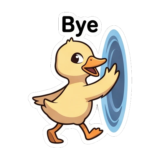 Duckling waving goodbye while walking into a portal Cheerful Little Duckling sticker for expressive chats and social replies.