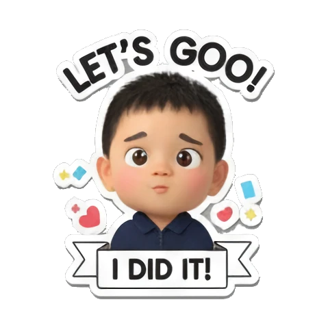 Boy saying 'LET'S GOO!' with hearts Chibi Boy's Daily Fun sticker for expressive chats and social replies.