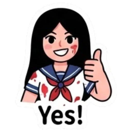 Cheerful schoolgirl giving a thumbs up with text Yes! Yandere Schoolgirl Vibes sticker for expressive chats and social replies.