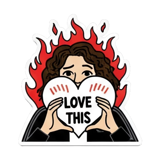 Curly-haired girl with heart eyes and hands in heart shape Curly Hair Girl Daily Vibes sticker for expressive chats and social replies.