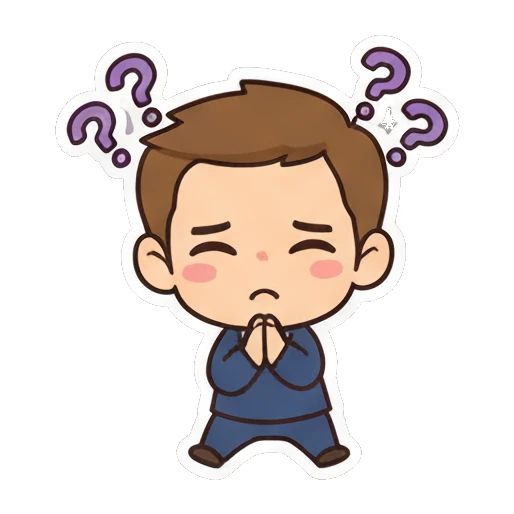 Chibi boy confused with question marks Cheerful Chibi Boy Daily sticker for expressive chats and social replies.