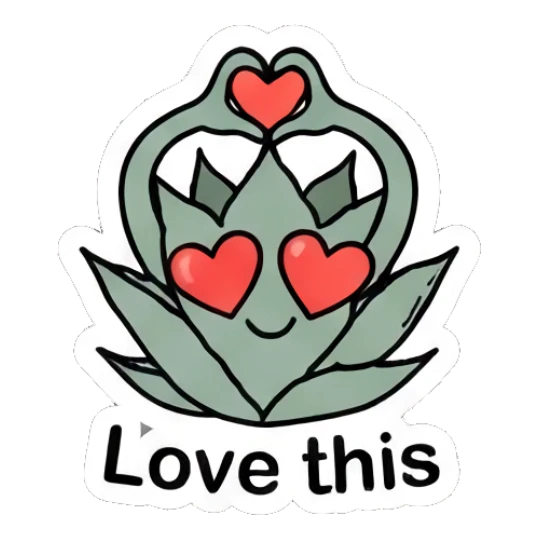 Loving aloe plant forming a heart shape with its leaves. Cheerful Aloe Adventures sticker for expressive chats and social replies.