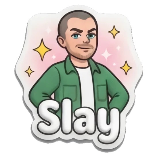 Man looking confident and stylish saying 'Slay' Everyday Guy Expressions sticker for expressive chats and social replies.