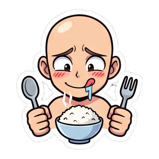 Bald boy eating a bowl of rice Baldy Boy Daily Life sticker for expressive chats and social replies.