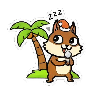 Sleeping squirrel under a palm tree, 'ZZZ'. Cute Squirrel Daily Fun sticker for expressive chats and social replies.