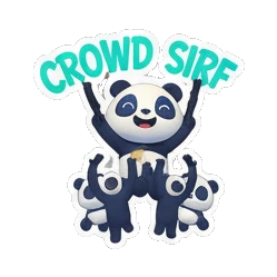 Panda cheering with a crowd of smaller pandas with CROWD SURF text Rocking Panda Band sticker for expressive chats and social replies.