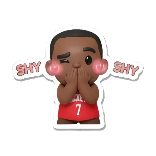 Basketball player blushing and covering mouth saying SHY. Basketball Star Daily Life sticker for expressive chats and social replies.