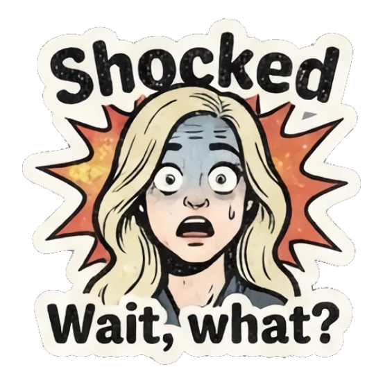 Shocked blonde girl with wide eyes and a dramatic background burst. Retro Blonde Comic Vibes sticker for expressive chats and social replies.