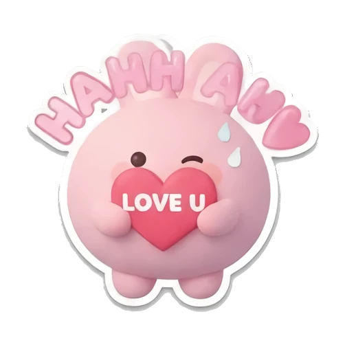 Pink bunny holding a heart with LOVE U text. Pink Bunny Daily Moods sticker for expressive chats and social replies.
