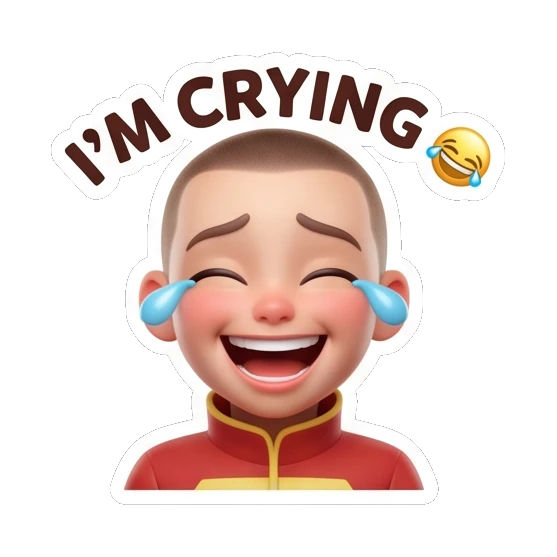 Pilot boy laughing with tears, joyful expression. Cool Pilot Adventures sticker for expressive chats and social replies.