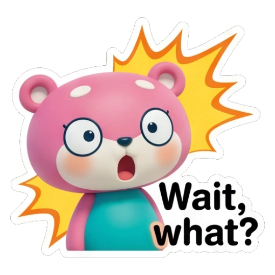 Pink bear looking surprised with text Wait, what? Pinky Bear Daily Vibes sticker for expressive chats and social replies.