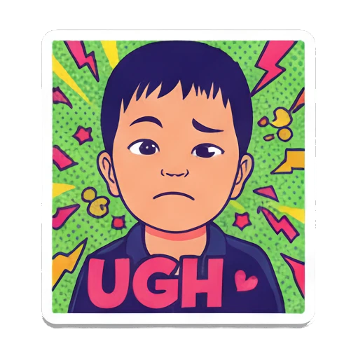 小正太不爽UGH Vibrant Boy Pop Art sticker for expressive chats and social replies.