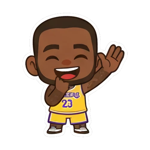 Chibi basketball player laughing and waving hand King of the Court sticker for expressive chats and social replies.