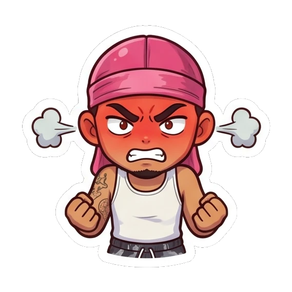 Guy looking furious with steam coming out of ears Cool Durag Guy sticker for expressive chats and social replies.