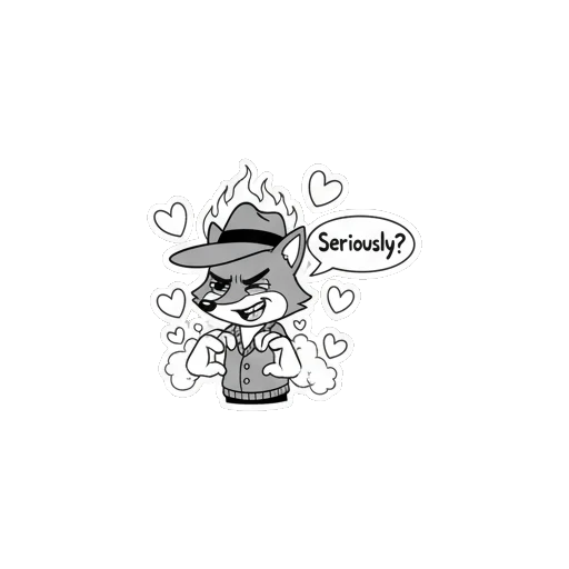 Detective fox looking smug with hearts floating around him Vintage Detective Fox sticker for expressive chats and social replies.