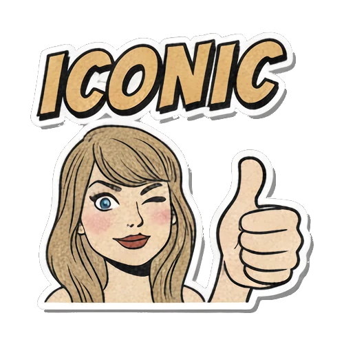 Blonde woman winking and giving a thumbs up with ICONIC text Retro Pop Diva Vibes sticker for expressive chats and social replies.