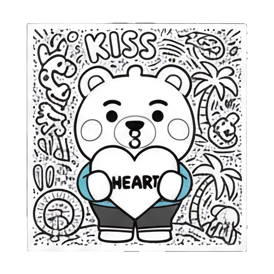 Bear holding a heart shape with KISS text Doodle Bear Summer Vibes sticker for expressive chats and social replies.