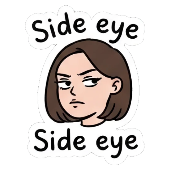 Girl with glasses giving a skeptical side-eye look. Daily Life of a Girl sticker for expressive chats and social replies.