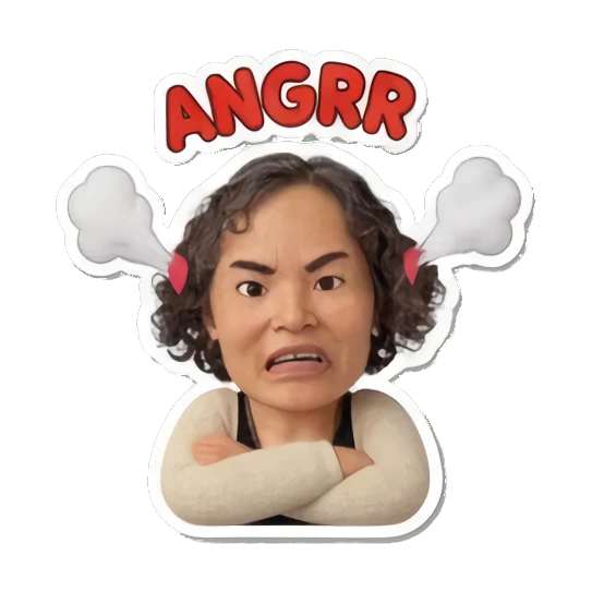 Angry mom with steam Cheerful Curly Mom sticker for expressive chats and social replies.