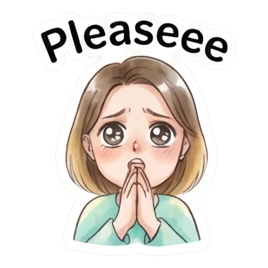 Pleading young woman with puppy eyes Modern Girl Expressions sticker for expressive chats and social replies.