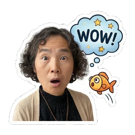Mother shocked with fish Cheerful Grandma Daily Life sticker for expressive chats and social replies.