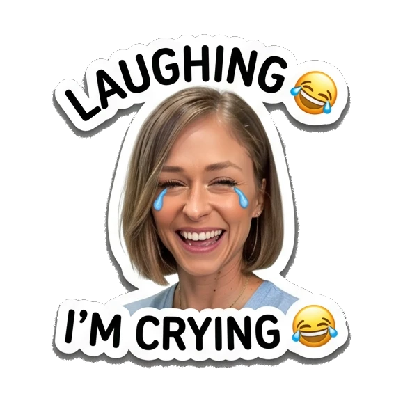 Woman laughing with tears and I am Crying text Daily Life of a Modern Woman sticker for expressive chats and social replies.