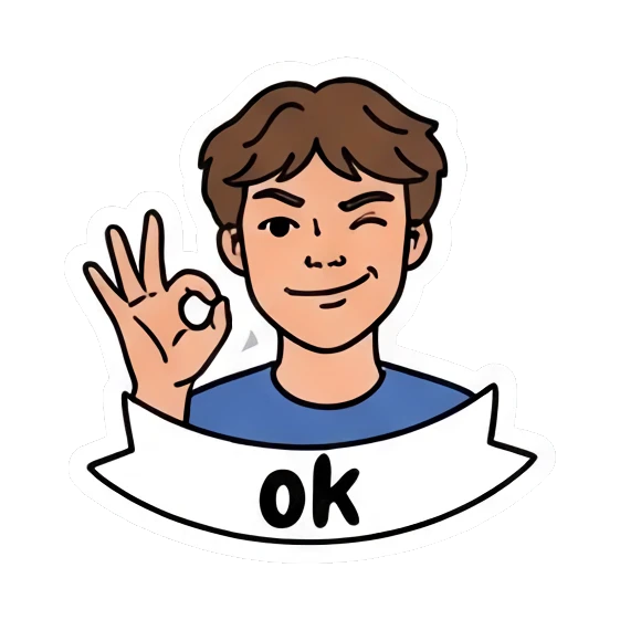 Boy making an OK hand gesture with 'ok' text Cool Guy Daily Vibes sticker for expressive chats and social replies.