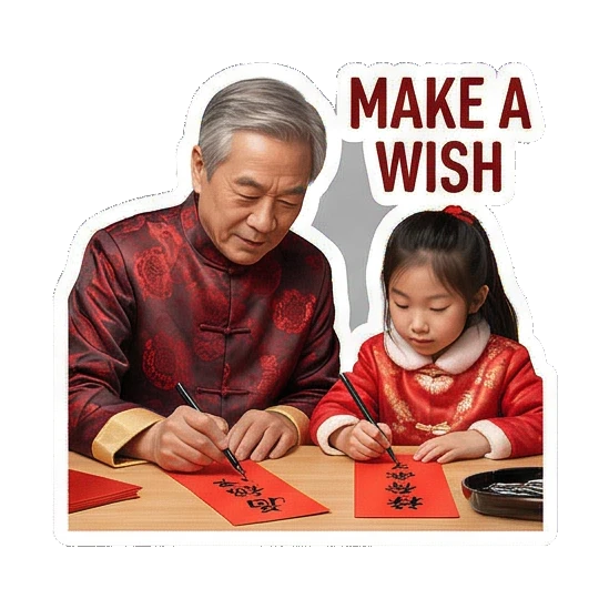 Writing spring couplets Grandpa and Granddaughter CNY Moments sticker for expressive chats and social replies.