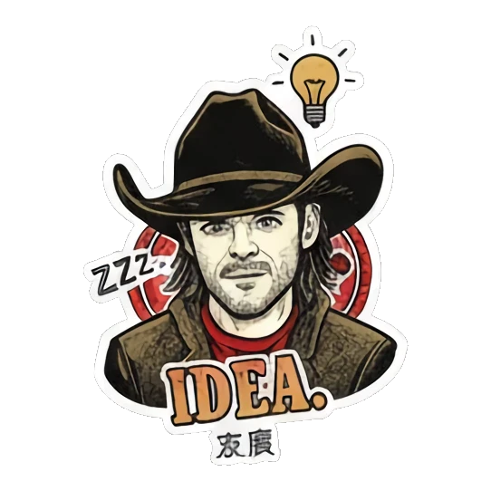 Hungry man with a burger Vintage Cowboy Reactions sticker for expressive chats and social replies.