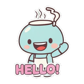 Blue teapot character waving hello with text HELLO! Teapot Buddy Daily Life sticker for expressive chats and social replies.