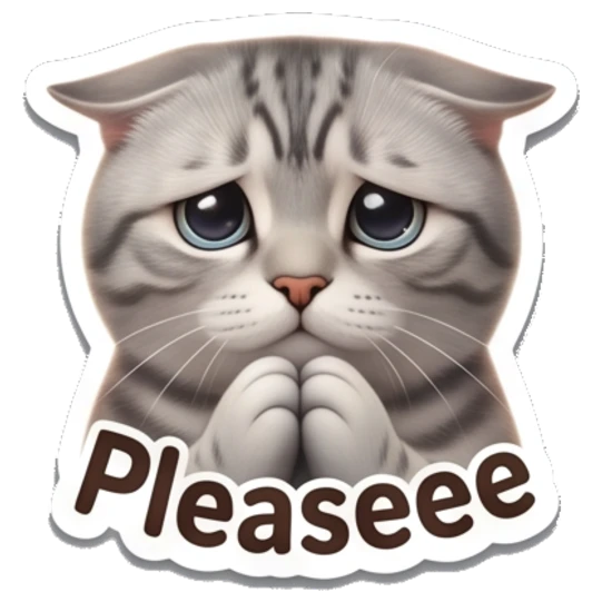 Pleading tabby cat with sad eyes and 'Pleaseee' text Tabby Cat Daily Vibes sticker for expressive chats and social replies.