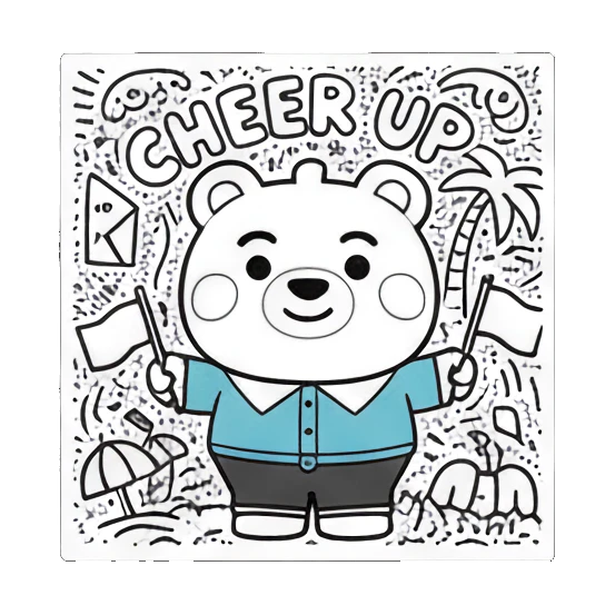 Bear cheering with two flags and CHEER UP text Doodle Bear Summer Vibes sticker for expressive chats and social replies.