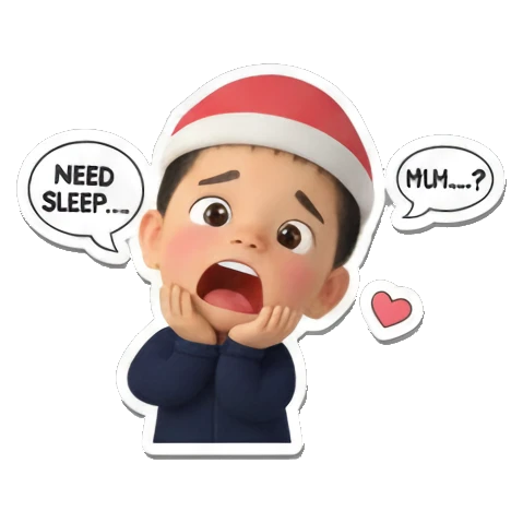 Sleepy boy in Santa hat, 'NEED SLEEP...' Chibi Boy's Daily Fun sticker for expressive chats and social replies.