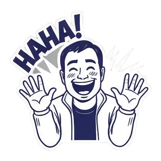 Man laughing out loud with HAHA text Cool Guy Daily Life sticker for expressive chats and social replies.